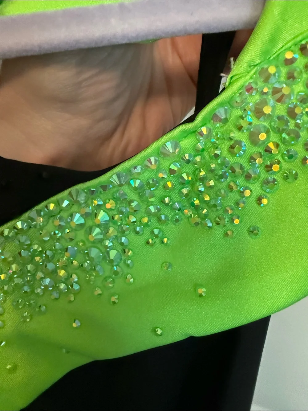 Girls Neon Green and Black Dance Leotard with Rhinestones